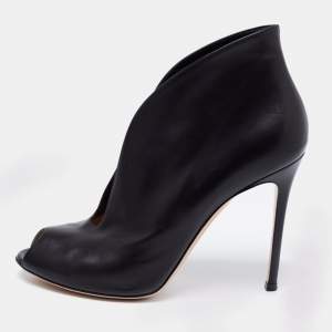 Pre Owned Gianvito Rossi Black Leather Vamp Peep Toe Booties Size 41