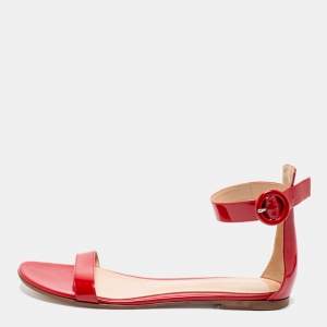 Pre Owned Gianvito Rossi Red Patent Leather Ankle Strap Sandals Size 40