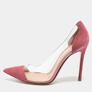Pre Owned Gianvito Rossi Pink Suede and PVC Plexi Pumps Size 38.5