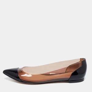 Pre Owned Gianvito Rossi Black Patent Leather And PVC Plexi Pointed Toe Ballet Flats Size 39.5