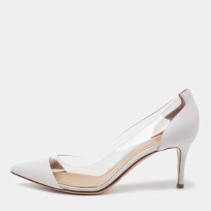Pre Owned Gianvito Rossi White Leather and PVC Plexi Pumps Size 38.5