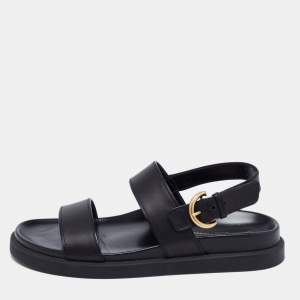 Pre Owned Gianvito Rossi Black Leather Bilbao Flat Sandals Size 39