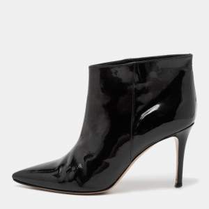 Pre Owned Gianvito Rossi Black Patent Leather Pointed Toe Ankle Length Boots Size 38