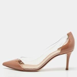 Pre Owned Gianvito Rossi Beige Patent Leather and PVC Plexi Pumps Size 37.5