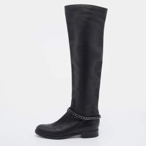 Pre Owned Gianvito Rossi Black Leather Knee Length Boots Size 37.5