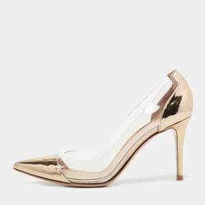 Pre Owned Gianvito Rossi Gold PVC and Leather Plexi Pumps Size 38