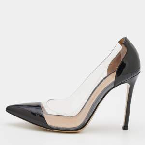 Pre Owned Gianvito Rossi Black/Transparent Patent Leather And PVC Plexi Pointed Toe Pumps Size 36