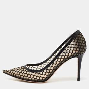 Pre Owned Gianvito Rossi Black Mesh and Leather Trim Pointed Toe Pumps Size 41