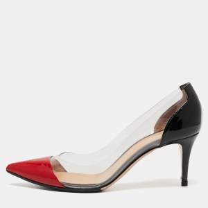 Pre Owned Gianvito Rossi Black/Red Patent Leather and PVC Plexi Pumps Size 38.5