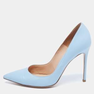 Pre Owned Gianvito Rossi Light Blue Leather Pointed Toe Pumps Size 40.5