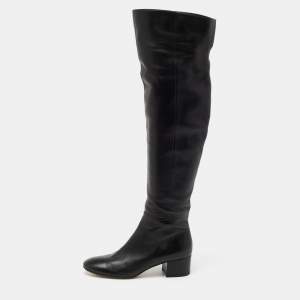 Pre Owned Gianvito Rossi Black Leather Over The Knee Boots Size 37.5