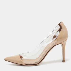 Pre Owned Gianvito Rossi Beige Patent Leather and PVC Plexi Pumps Size 36.5