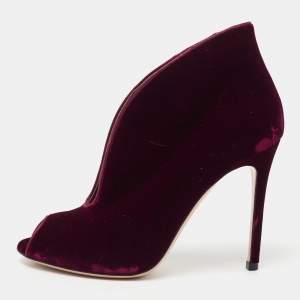 Pre Owned Gianvito Rossi Burgundy Velvet Vamp  Booties Size  37.5