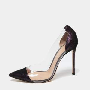 Pre Owned Gianvito Rossi Two-Tone Laminated Suede and PVC Plexi Pumps Size 40