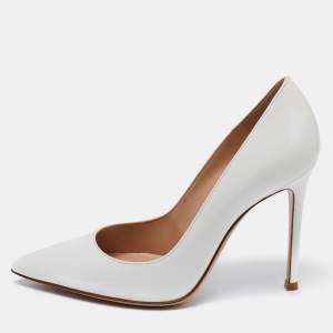 Pre Owned Gianvito Rossi Off White Patent Leather Gianvito 115 Pointed Toe Pumps Size 36