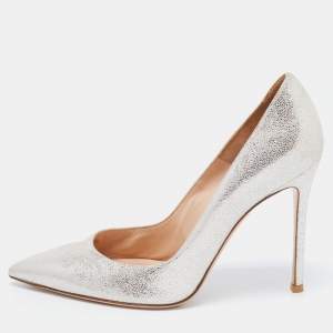 Pre Owned Gianvito Rossi Metallic Silver Suede Pointed Toe Pumps Size 40