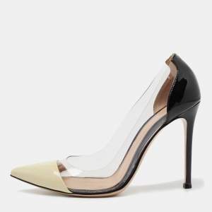 Pre Owned Gianvito Rossi Black/Cream Patent Leather and PVC Plexi Pumps Size 36.5