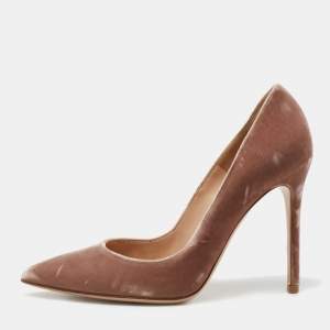 Pre Owned Gianvito Rossi Brown Velvet Pointed Toe Pumps Size 37.5 