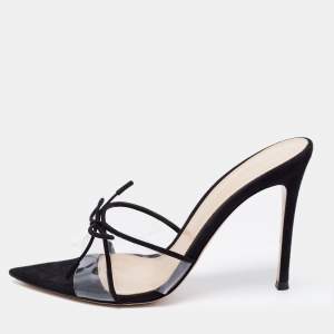 Gianvito Rossi Black Suede and PVC  Slide Sandals Size 38.5 
