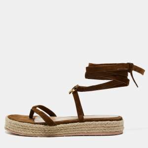 Pre Owned Gianvito Rossi Brown Suede Ankle Wrap Sandal Size 38.5