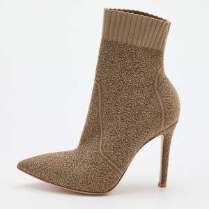 Pre Owned Gianvito Rossi Bisque Knit Fabric Bouclé Katie Ankle Boots Size 37