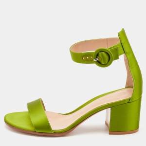 Pre Owned Gianvito Rossi Green Satin Ankle Strap Sandals Size 36.5