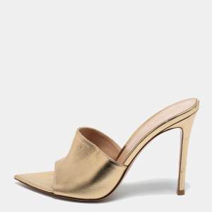 Pre Owned Gianvito Rossi Metallic Leather Open Toe Mules Size 38