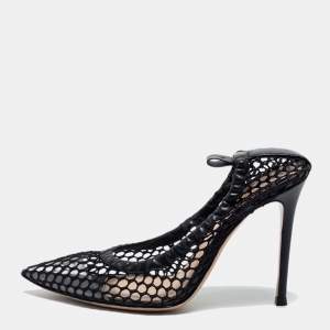 Pre Owned Gianvito Rossi Black Mesh and Leather Trim Alisia Pointed Toe Pumps Size 38.5