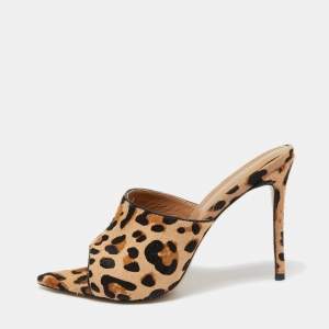 Pre Owned Gianvito Rossi Tricolor Leopard Print Calf Hair Slide Sandals Size 40