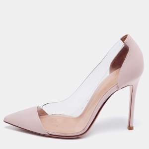 Pre Owned Gianvito Rossi Pink Leather and PVC Plexi Pointed Toe Pumps Size 37