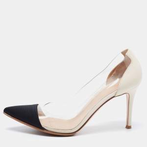Pre Owned Gianvito Rossi White/Black PVC and Leather Plexi Pumps Size 39