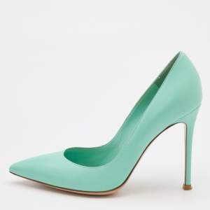 Pre Owned Gianvito Rossi Mint Green Leather Gianvito Pointed Toe Pumps Size 37