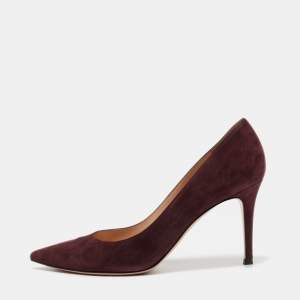 Pre Owned Gianvito Rossi Burgundy Suede Pointed Toe Pumps Size 38.5