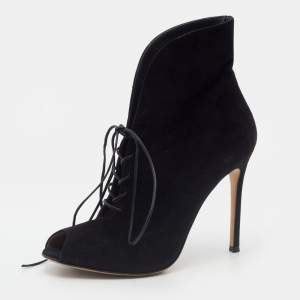 Gianvito Rossi Black Suede Jane Ankle Booties Size 38