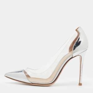Pre Owned Gianvito Rossi Silver Leather and PVC Plexi Pumps Size 37.5