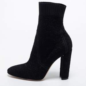 Pre Owned Gianvito Rossi Black Knit Fabric Sock Ankle Length Boots Size 40