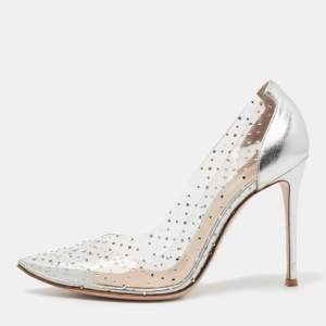 Pre Owned Gianvito Rossi Silver Leather and PVC Plexi Pumps Size 39.5