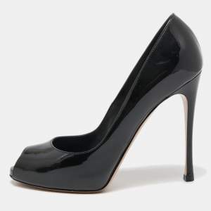 Pre Owned Gianvito Rossi Black Patent Leather Peep Toe Pumps Size 38