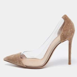 Pre Owned Gianvito Rossi Beige PVC and Suede Plexi Pumps Size 39.5