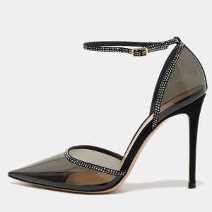 Pre Owned Gianvito Rossi Black PVC and Leather Embellished Pumps Size 39.5