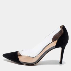 Pre Owned Gianvito Rossi Black Suede and PVC Plexi Pumps Size 35