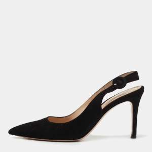 Pre Owned Gianvito Rossi Black Suede Anna Slingback Pumps Size 35