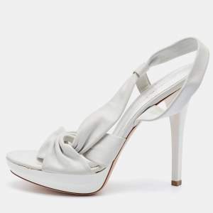 Pre Owned Gianvito Rossi White Leather Strappy Platfrom Sandals Size 37.5