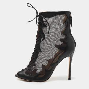 Pre Owned Gianvito Rossi Black Leather and Mesh Ankle Boots Size 38