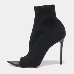 Gianvito Rossi Black Stretch Fabric Open Toe Ankle Boots Size 40.5