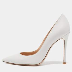 Pre Owned Gianvito Rossi White Leather Pointed Toe Pumps Size 36