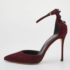 Pre Owned Gianvito Rossi Burgundy Suede Pointed Toe Ankle Strap Sandals Size 37