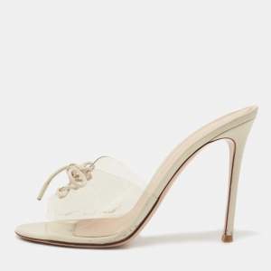 Pre Owned Gianvito Rossi Transparent/Cream PVC and Leather Lace Up Slide Sandals Size 41