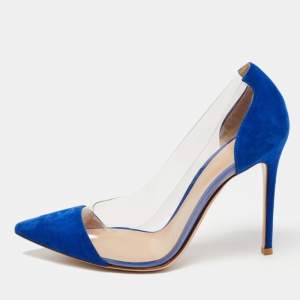 Pre Owned Gianvito Rossi Blue Suede and PVC Plexi  Pumps Size 38