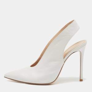 Pre Owned Gianvito Rossi White Leather Delta Slingback Pumps Size 39